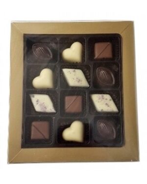 12 Pc Chocolate Gift Box with 2 Printed Premium Belgian Chocolates b
